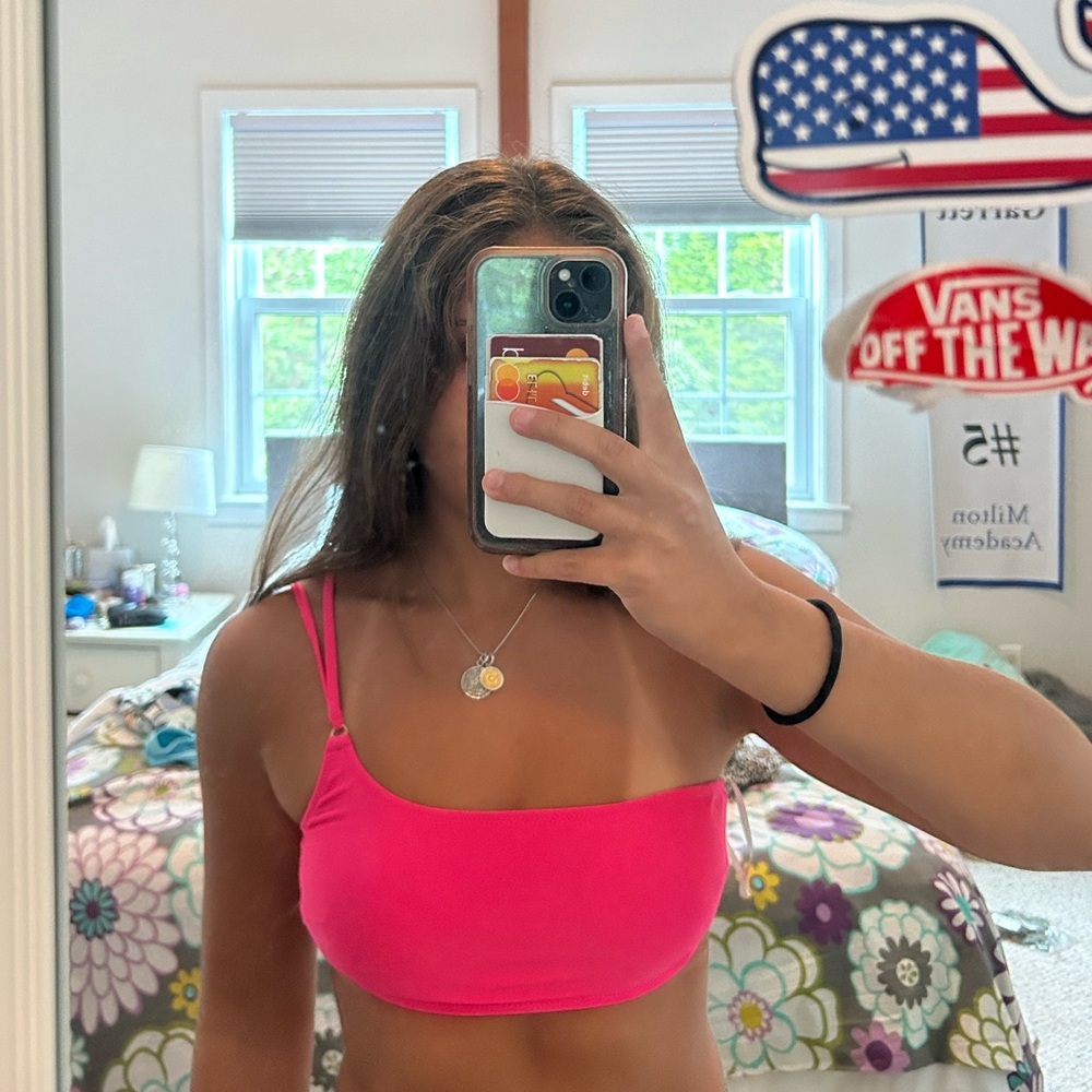 Aerie Neon Pink Bandeau One Shoulder Bikini Top